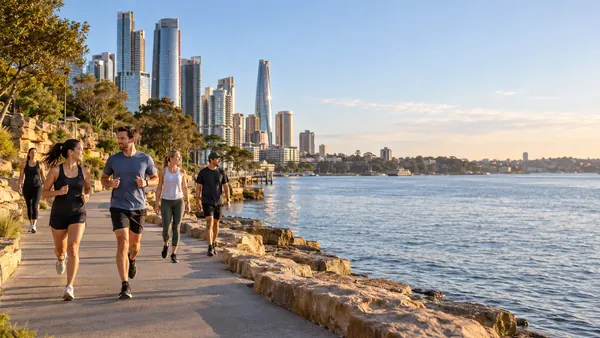 People moving along the Sydney Harbour foreshore